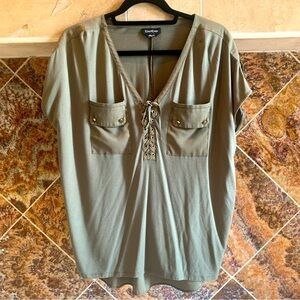 Women’s Bebe Olive Green Lace Up Blouse Size Small